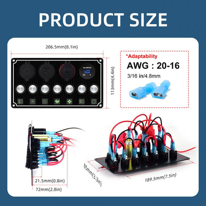 7 gang switch panel dimensions 206.5 x 113 mm