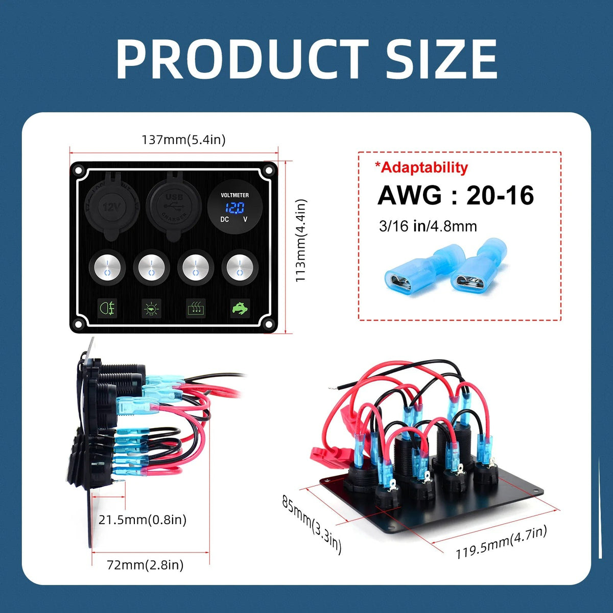 4 gang switch panel dimensions 137 x 113 mm
