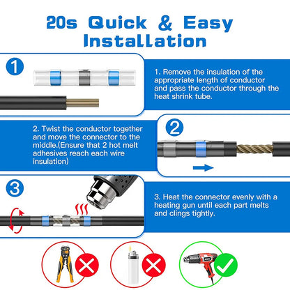 Solder seal connector before and after heating