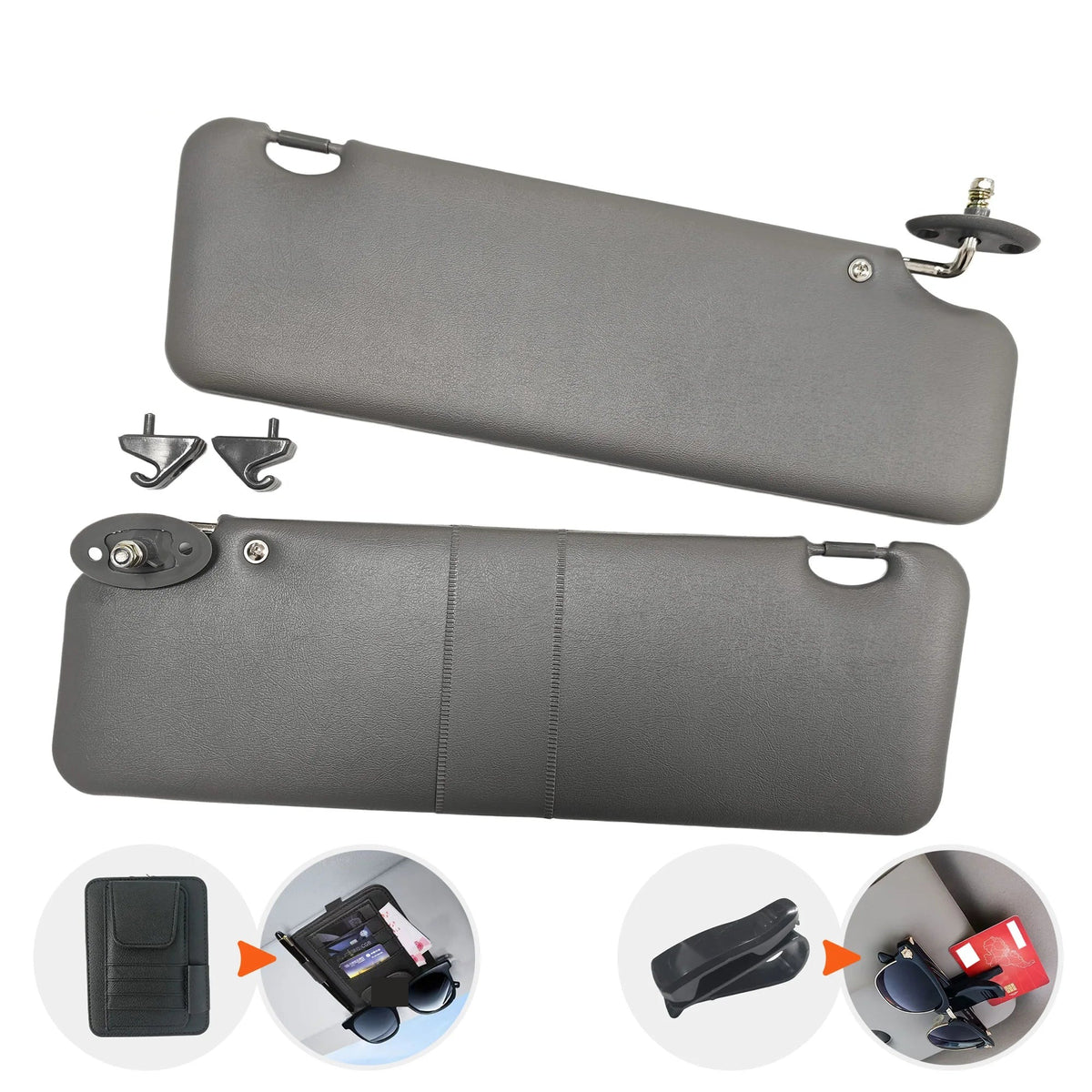 Grey replacement sun visors left and right to suit 1988-1997 Hilux and Hilux Surf / 4Runner, with card holder and sunglasses clip