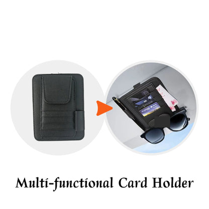 Leather-look sun visor card holder for cards, pen and sunglasses