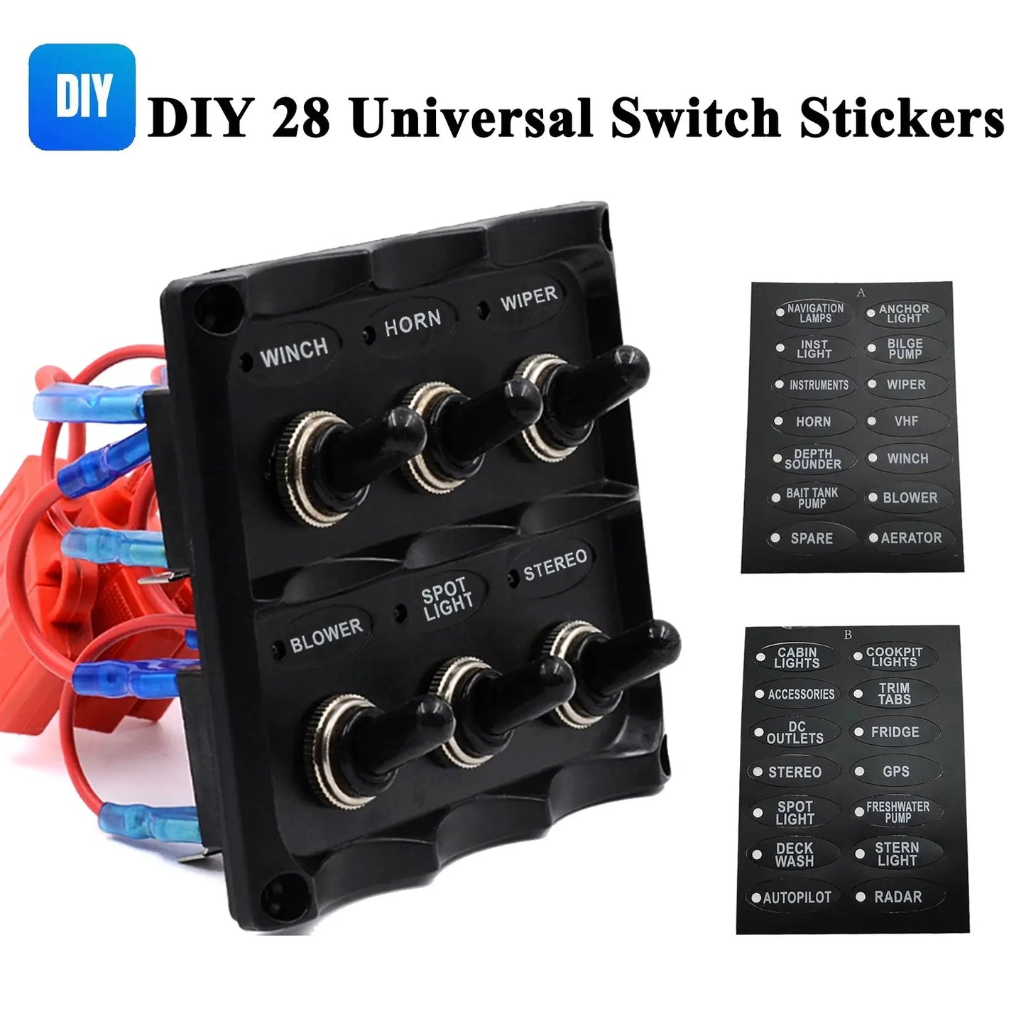 Circuit breakers and USB ports on the panel