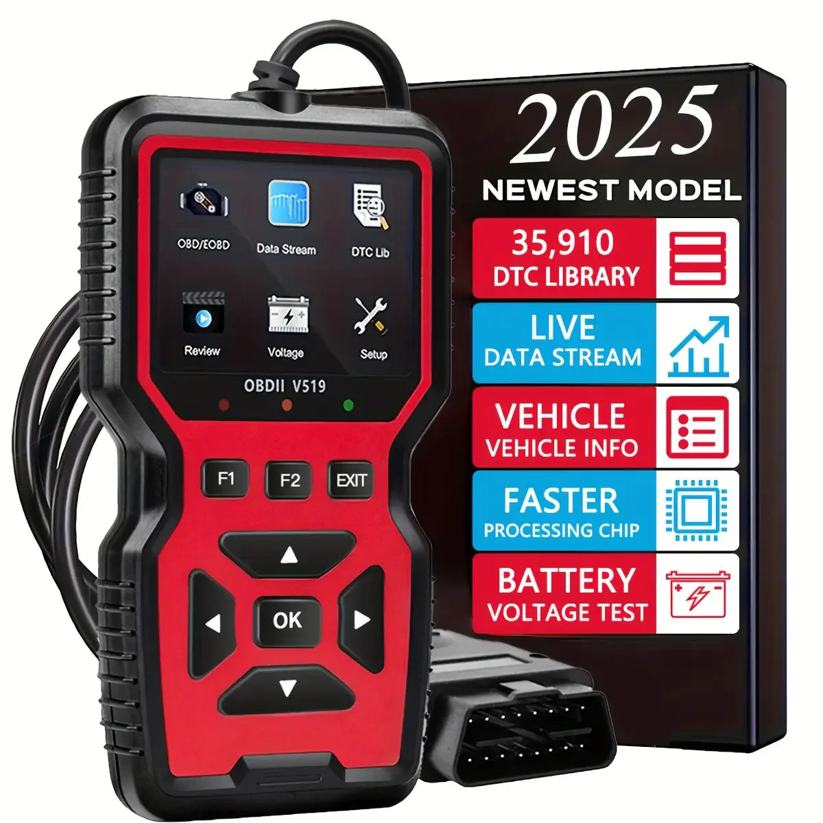 V519 OBD2 diagnostic scanner and voltage tester