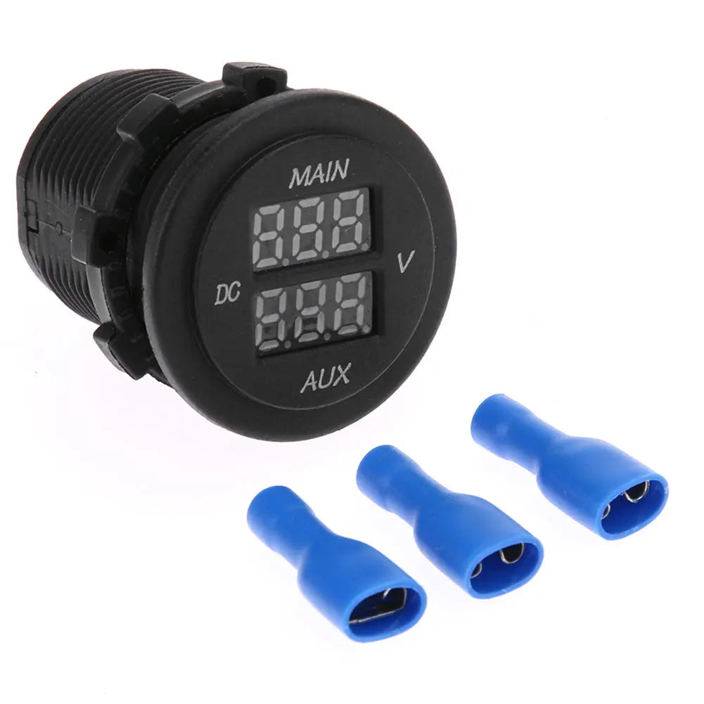 LED Digital Double Voltmeter 12V - Round Panel Voltage Monitor Gauge Tester Compatible with Car Pickup RV Truck Dual Battery Pac